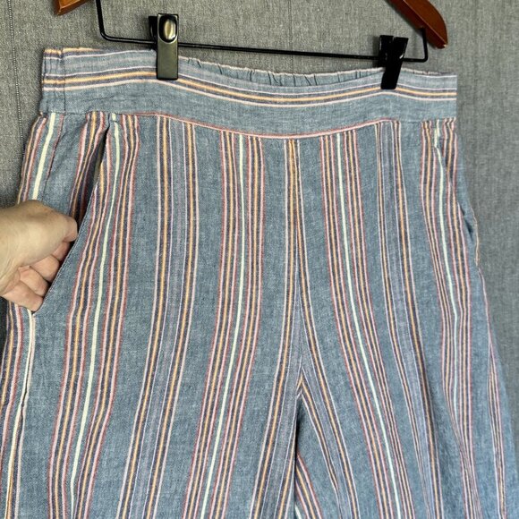 Madewell Side-Button Huston Pull-On Crop Pants in Blue Vintage Rainbow Stripe - Picture 3 of 14